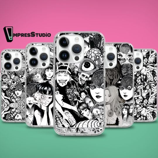 Discover Halloween Japanese Horror Anime phone case for iPhone 16e 16 15 14 13 12 case for Samsung S25 S24 FE A16 A54 case for Pixel 9 8 7