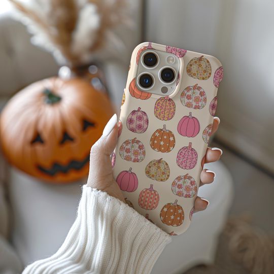 Discover Cute Pumpkins Phone Case, Halloween, Girly Autumn Phone Cover, iPhone 15 14 13 12 11 Pro Max 8 Plus X, Samsung Galaxy S24 S23 S22 S21