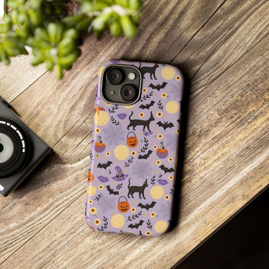 Discover Halloween Phone Case: Spooky Purple Design, Black Cats - iPhone & Samsung