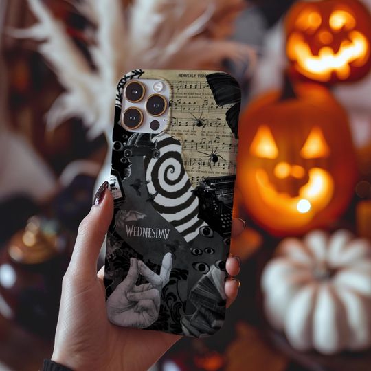 Wednesday Addams Spooky Collage Phone Case Goth Girl Halloween iPhone 15 14 13 12 11 Pro Max 8 Plus X Samsung Galaxy S24 S23 S22 Ultra