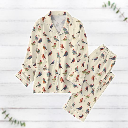 Bird Pajamas Set, Hummingbird Christmas Pajamas, Bird Lover Gift, Cottagecore Shirt, Nature Lover Xmas Pajama, National Bird Day Shirt