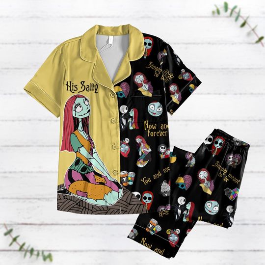 Sally Nightmare Before Christmas Short Sleeve Pajamas, Disney Movie Pajamas Set, His Sally Shirt, Jack And Sally Lover Gift For Couple