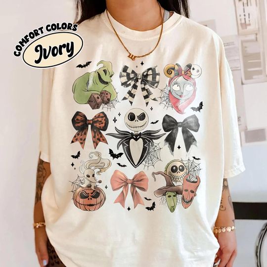 Discover Retro Coquette Nightmare Before Christmas Comfort Colors Shirt, Jack Skellington Halloween Tee, Disney Halloween Shirt, Halloween Party Tee