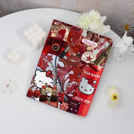 Discover Kitty Red Collage iPad Case For iPad 5-10th 9.7"10.2",iPad Air 3-6 10.9" 11",iPad Pro2022 2024 11" 12.9", iPad Mini 6/7 8.3" Cover Pen Slot