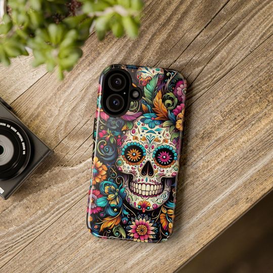 Discover Floral Sugar Skull Phone Cover Dia De Los Muertos Protective Case for Apple iPhone Samsung Galaxy Google Pixel Phone Mexican Inspired Case