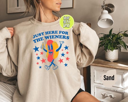 Just Here For The Wieners 4th of July Sweatshirt, Patriotic American Retro Hot Dog Shirt
