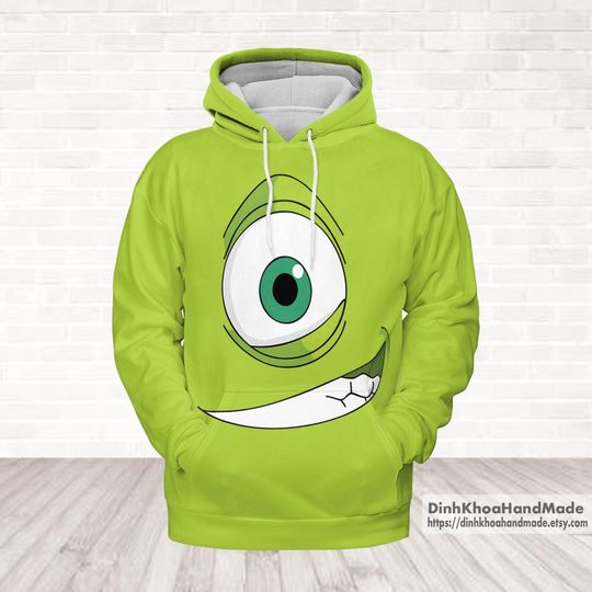 Discover Disney Mike Wazowski 3D Hoodie, Monsters Inc Cosplay Outfit, One Eyed Green Monster Halloween Gift