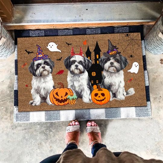 Discover Halloween Shih Tzu Mat, Spooky Season Doormat, Halloween Shih Tzu Doormat, Shih Tzu Dog Lovers Gifts, Halloween Dog Doormat, Fall Decor Gift