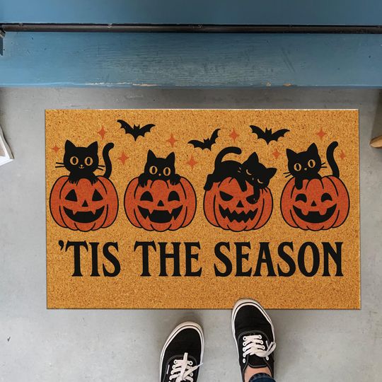 Discover Halloween Doormat: Black Cats & Pumpkins - Spooky Fall Decor