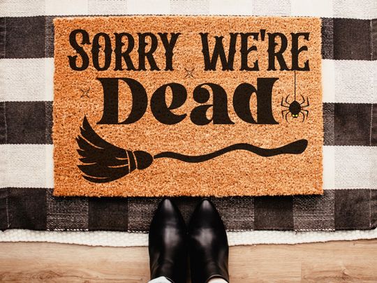Discover Best Selling Sorry Were Dead Halloween Doormat, Housewarming Gift Doormat, Funny Halloween Doormat, Welcome Door Mat, Spooky Season Doormat