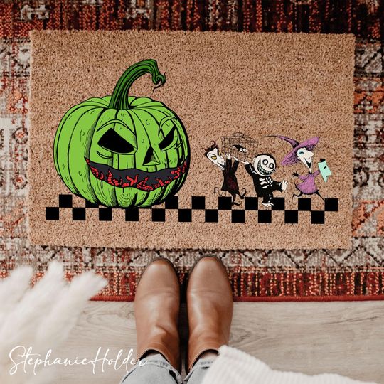 Halloween Nightmare Pumpkin Chasing Ghost Doormat, Halloween Nightmare Doormat, Halloween Cartoon Doormat, Spooky Vibes, Horror Halloween