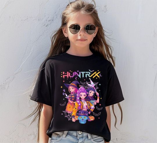 Discover Huntrix Girls Halloween T Shirt, Mira Rumi Joey Shirt, Demon Hunter Kids Shirt, Gift For Kpop Fan, Kpop Movie, Huntrix Birthday Girl Shirt
