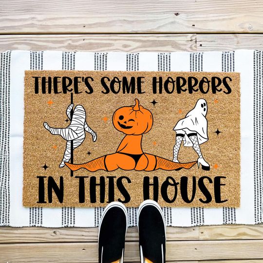 There's Some Horrors in This House Doormat, Halloween Welcome Mat, Front Door Mat, Halloween Mat, Welcome Mat, Spooky Season, Creepy Gift