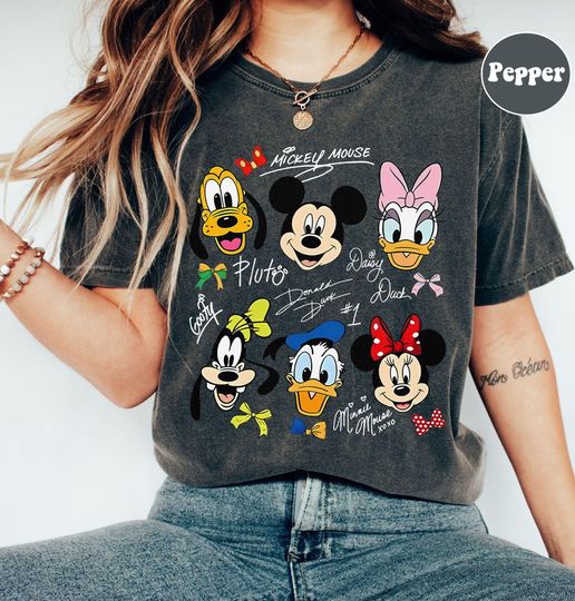 Discover Retro Mickey and Friends Signatures Shirt, Magical Shirt, Disney Characters Tee, Disney Mouse Head Tee, Mickey & Co Gift, Disneyland Tee