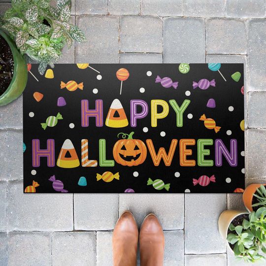 Discover Happy Halloween Doormat: Spooky Welcome Mat, Non-Slip Rubber Backing