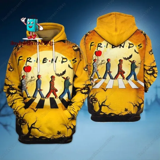 Discover Halloween Horror Characters Hoodie, Halloween Friends 3D Hoodie