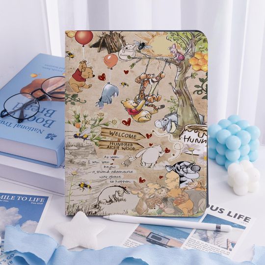 Discover Cute Winnie Pooh Simple iPad Case for New iPad Pro 13 12 11 iPad Air 7/6 13" iPad Air 5 4 iPad 10/9 2022, Stand iPad Mini 7/6 Cover Pen Slot