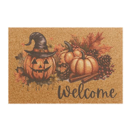 Halloween Welcome Doormat, Pumpkin Fall Decor, Autumn Welcome Mat, Seasonal Entryway Rug, Fall Decor, Fall Welcome Mat