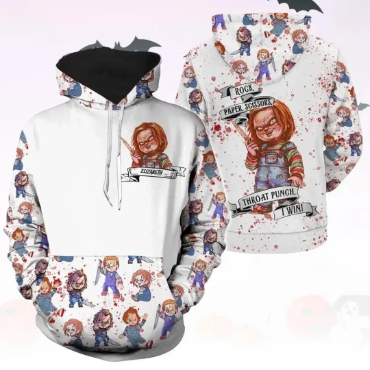 Discover Chucky Doll Hoodie, Horror Movie 3D Hoodie For Halloween,