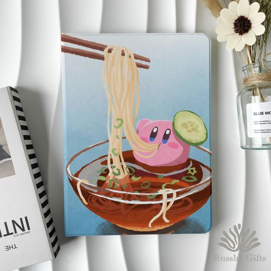 Kirby Eating Noodles iPad Case For iPad A16-11"Air 7-11"13"iPad Pro 2024-11"13"/2022-11"12.9"iPad 10Mini5-7Book/Flip Case With Pen Slot