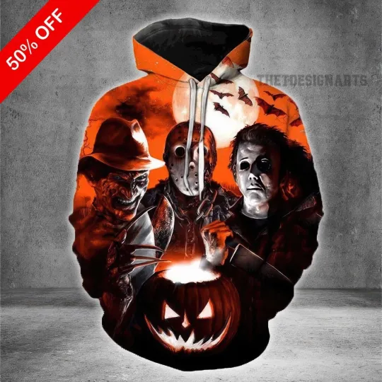 Discover Jason Voorhees Michael Myers Hoodie 3D Jacket Pullover, halloween hoodie 3d