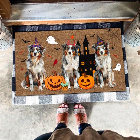 Discover Halloween Australian Shepherd Mat, Spooky Season Doormat, Halloween Australian Shepherd Doormat, Dog Lovers Gifts, Halloween Dog Doormat
