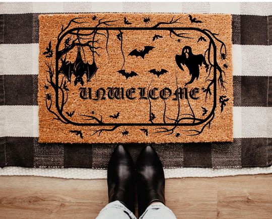 Unwelcome mat bat door mat, Halloween at home, unwelcome doormat