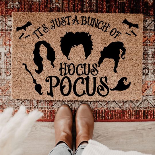 Its Just A Bunch Of Hocus Pocus Doormat, Funny Halloween Welcome Mat, Sanderson Sisters Door Mat, Spooky Entry Rug, Witchy Porch Decor