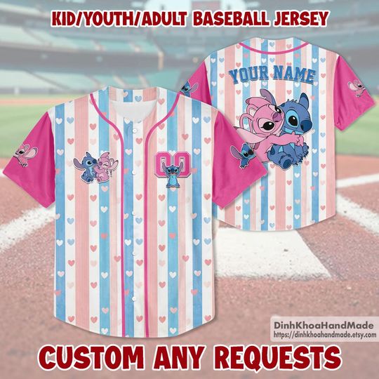 Discover Personalized Stitch and Angel Baseball Jersey, Couple Lovers Shirt