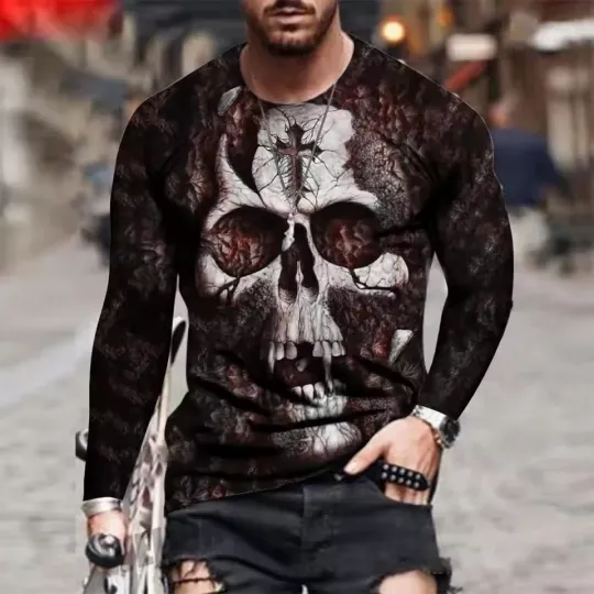 Skeleton Face Print 3D Sweater – Halloween Gothic Pullover Knitwear Casual