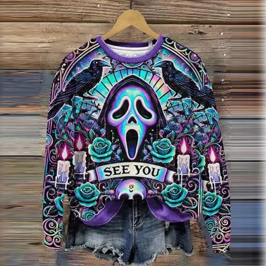 Discover Halloween Skeleton Skull Graphic Sweater 3D – Gothic Pullover Knitwear Casual