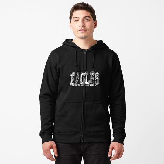 Discover Eagles Mascot Distressed Vintage Zip Hoodie for School Sports Fans