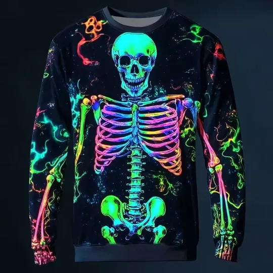 Discover Gothic Halloween Skull Flames Sweater 3D – Pullover Knitwear Casual Streetwear