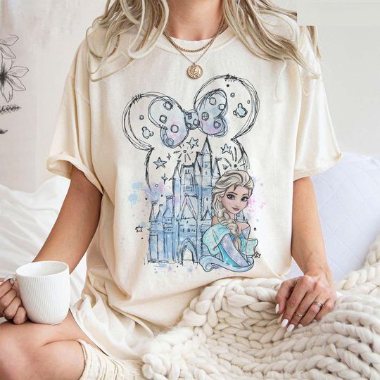 Discover Disney Castle Frozen Elsa Princess Portrait Mickey Ears Shirt, WDW Disney Parks Magic Kingdom Disneyland Family Vacation Holiday Gift