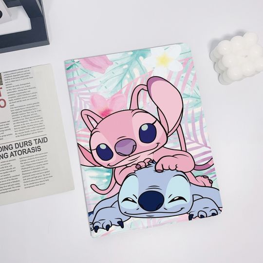 Stitch and Angel Case for iPad Air 11" 13" 2024/2022, iPad Pro 11" 12.9" 2024-2021, iPad 10 10.9" 2022, iPad Mini 6 | Cute Protective Cover