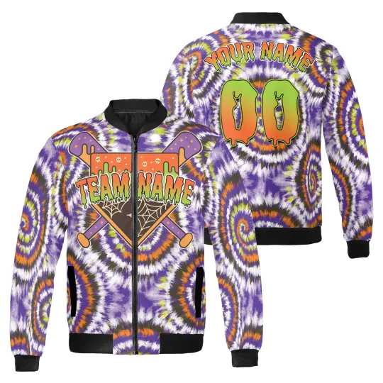 Discover Personalized Tie Dye Halloween Trick Or Treat Spooky Vibes Bomber Jacket
