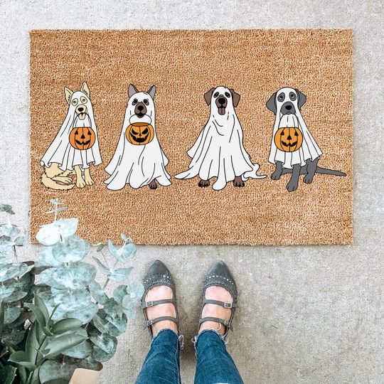 Discover Halloween Ghost and Dog Doormat, Retro Spooky Halloween Doormat, Halloween Doormat, Funny Halloween Mat, Dog Doormat, Dog Lovers Doormat