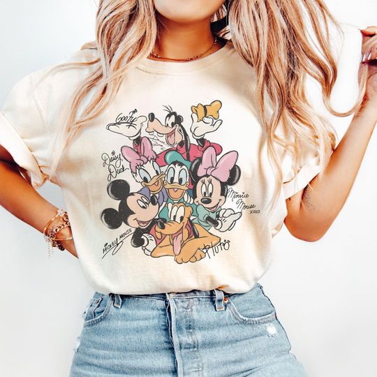 Discover Retro Mickey and Friends Signatures Shirt, Magical Kingdom Shirt, Disney Mouse Head Tee, Disney Characters Tee, Mickey & Co Gift, Disneyland