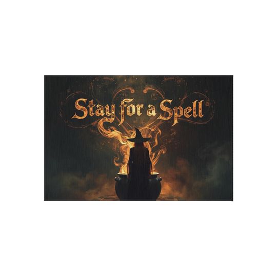 Discover Outdoor Rug Stay for a Spell Halloween Witch Rug, Indoor Outdoor Decor, Entryway Mat, Front Porch Welcome Mat, Patio Area Rug