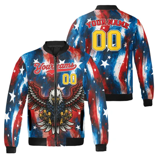 Discover Personalized Eagle USA Flag Patriotic Red White Blue Stars Bomber Jacket