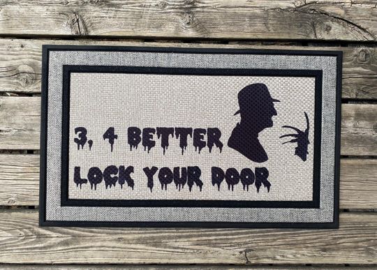 Discover Nightmare on Elm Street Inspired Doormat, 3 4 Better Lock Your Door, Freddy, Fall Decor, Home Decor, Personalized Doormat, Halloween Doormat