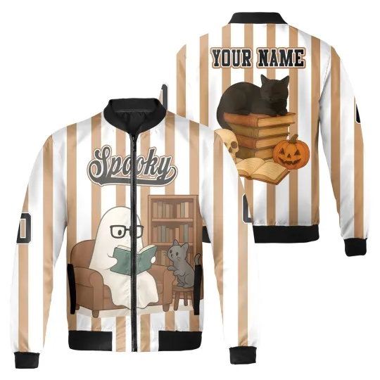 Discover Personalized Ghost Book Reader Happy Halloween Bomber Jacket