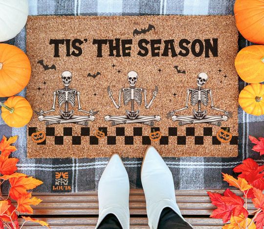 Discover Tis The Season Skeleton Doormat | Funny Halloween Welcome Mat | Spooky Fall Front Porch Dcor | Outdoor Coir Entry Rug