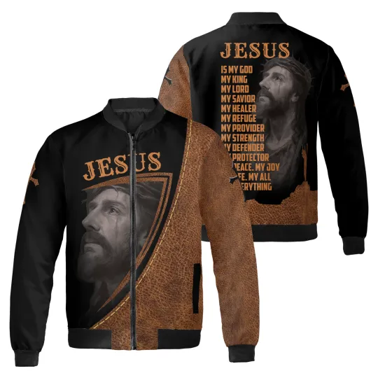 Discover Jesus Is My God My King Quote Xmas Gift Bible Verse God Believers Bomber Jacket