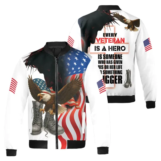 Discover Every Veteran Is A Hero Eagle USA Flag Happy Veterens Day Bomber Jacket