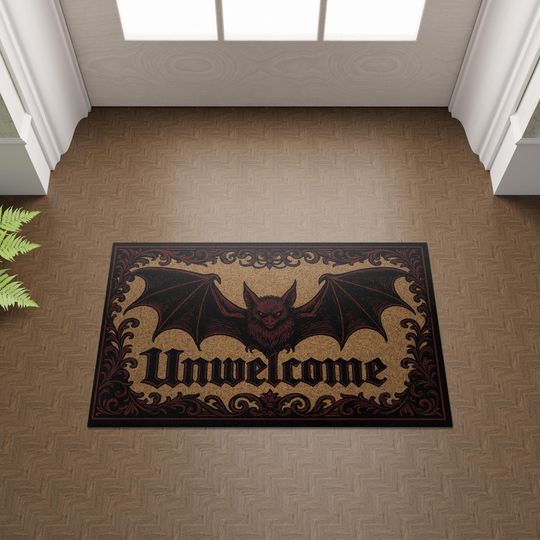 Gothic Bat Unwelcome Doormat: Spooky Halloween Front Door Decor