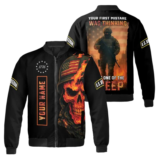 Discover Personalized Your First Mistake Military Veteran Skull Bomber Jacket