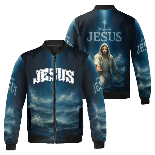 Discover Jesus Walking On Water Religious Christian Xmas Gift Bomber Jacket