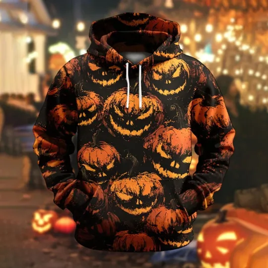 Spooky Season Hoodie – Halloween Pumpkin Graphic Pullover Sweatshirt