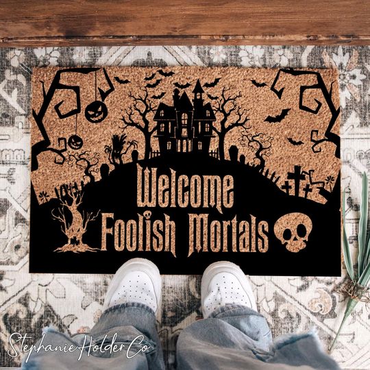 Discover Welcome Foolish Doormat, Spooky Season Halloween Mat, Haunted House Decor, Welcome Doormat, Spooky Front Door Rug, Halloween Gifts